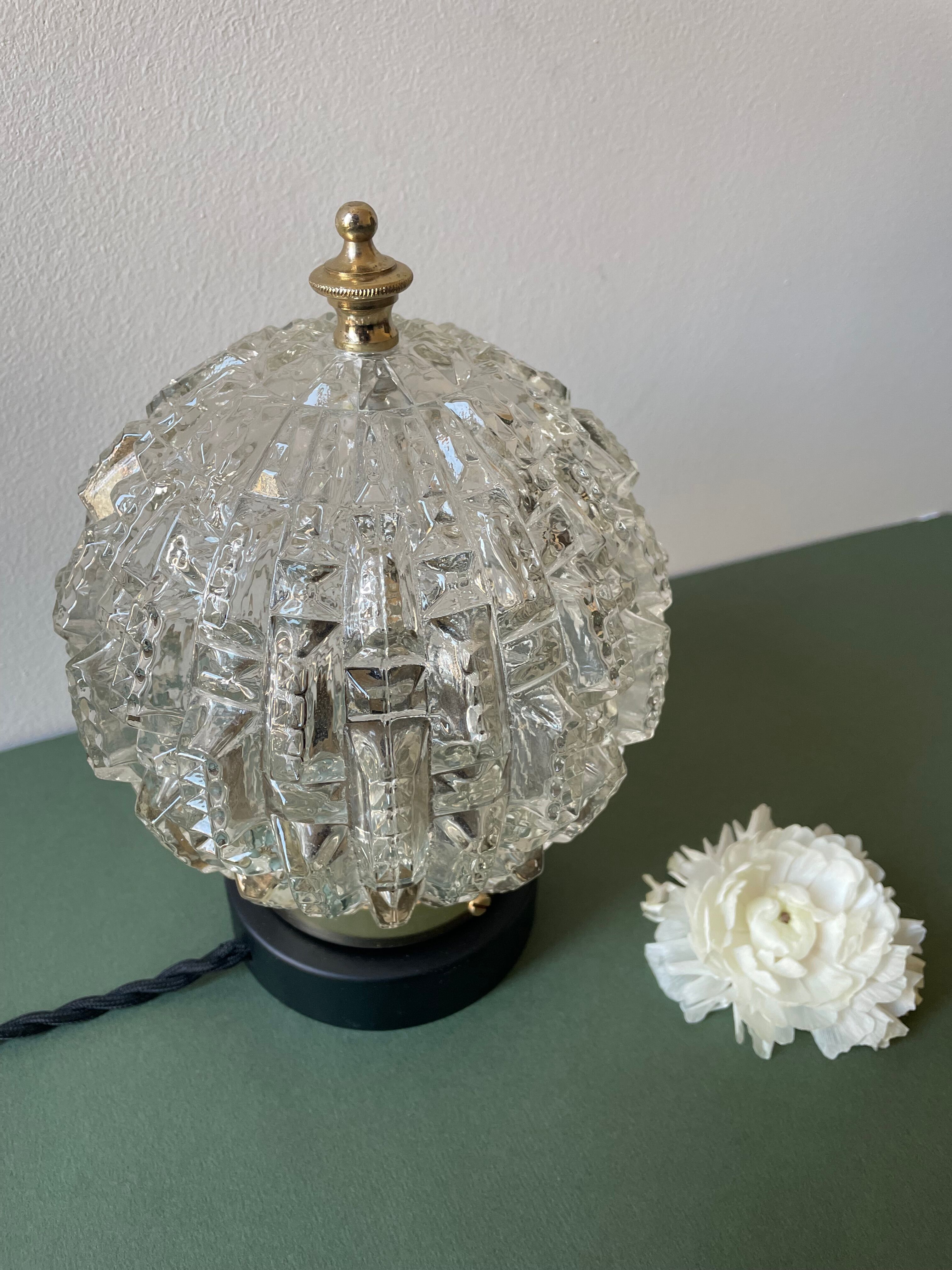 Vintage table lamp - transparent glass globe
