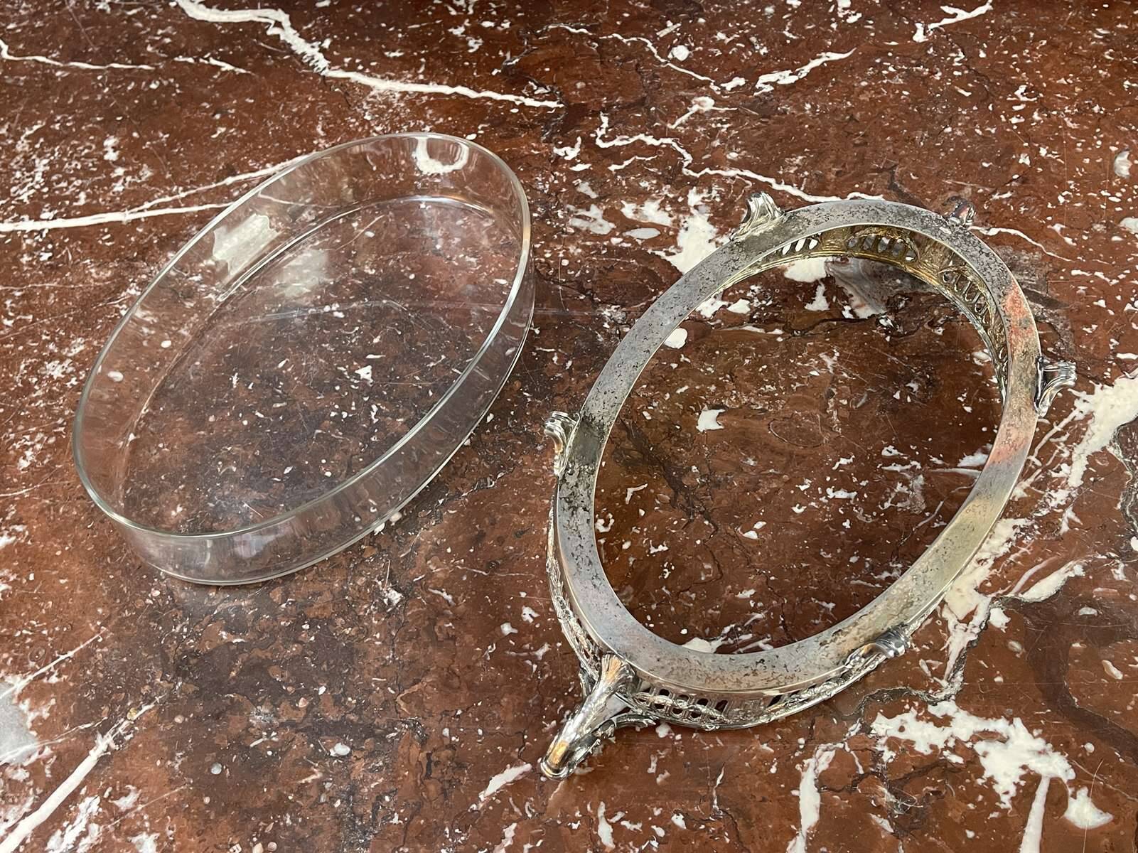Silver-plated metal and glass centerpiece from the early 20th century