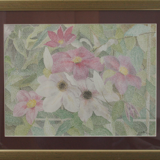 Lithograph painting signed pointillist style flowers