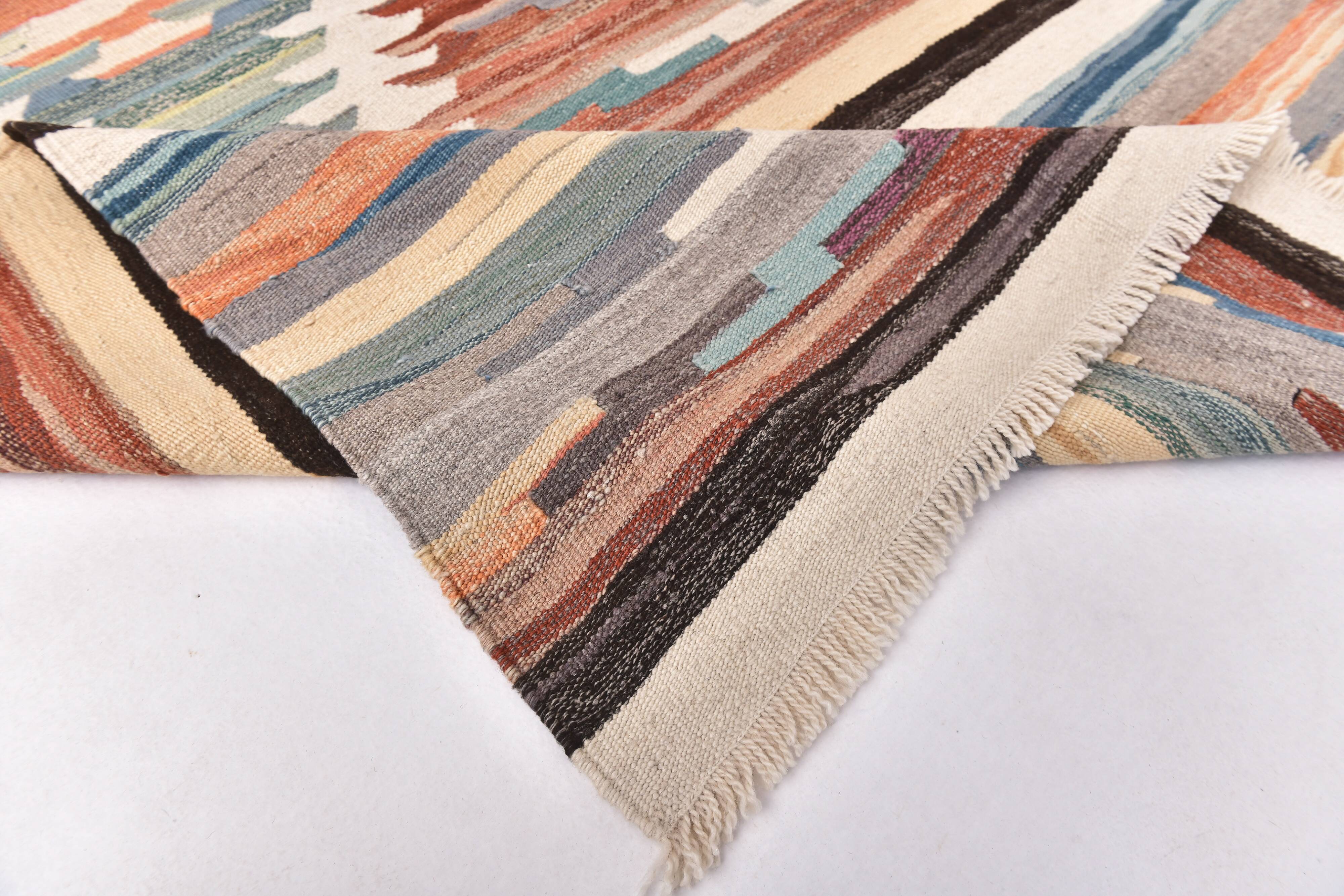 Large Woll Kilim Rug, Red Vintage Turkish kilim carpet 260x360 cm