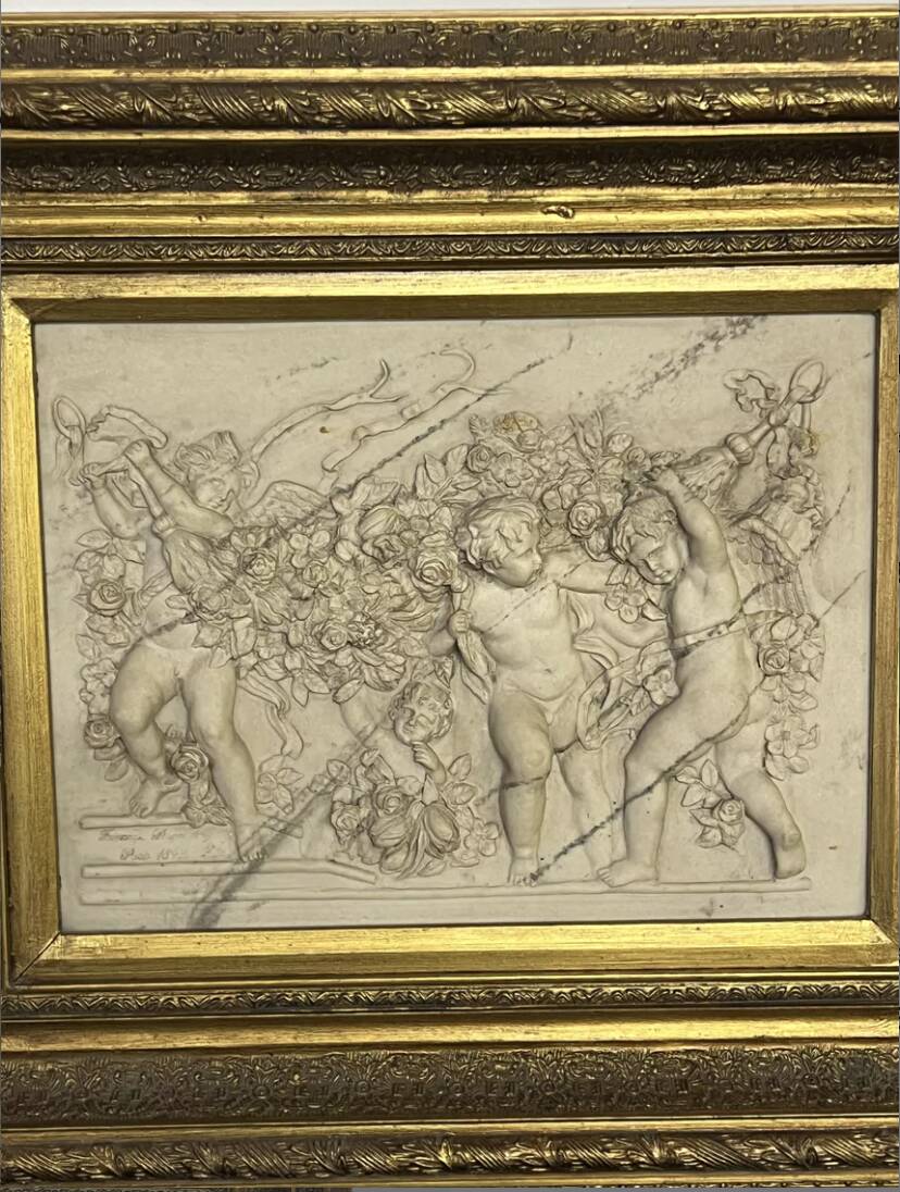 Marble high relief by François Duquesnoy "Putti, garlands and flowers" Paris