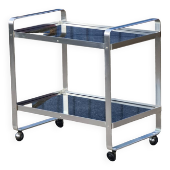 Desserte vintage 1970 aluminium et verre fumé
