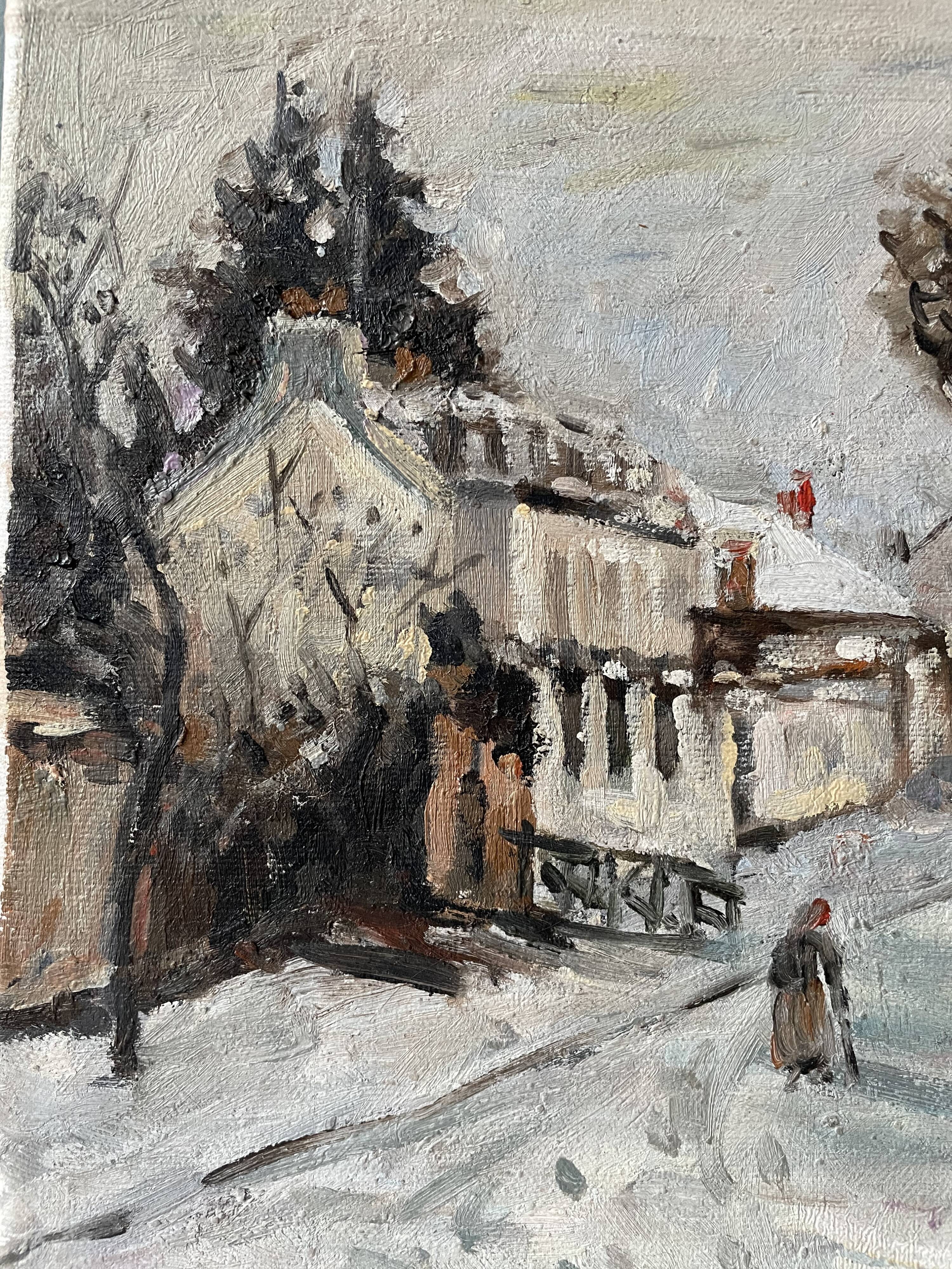 Old painting snow landscape signed