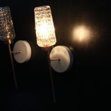 Paire d'appliques murales flambeau torche tulipe verre moulé transparent