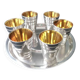 Liqueur service, silver-plated metal shot.