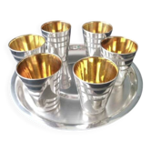 Liqueur service, silver-plated metal shot.