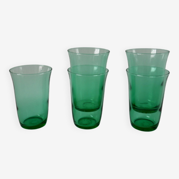 lot de 5 verres à eau en verre vert made in France années 70
