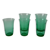 lot de 5 verres à eau en verre vert made in France années 70