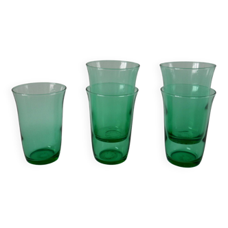 lot de 5 verres à eau en verre vert made in France années 70