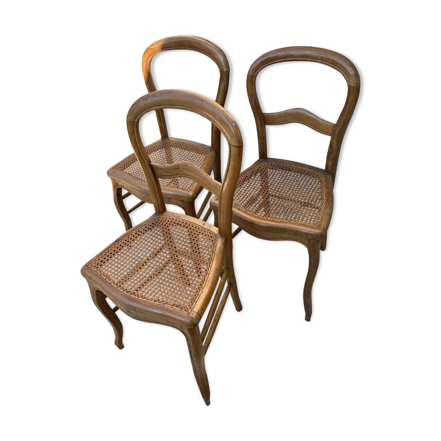 Lot de 3 chaises cannées Louis Philippe