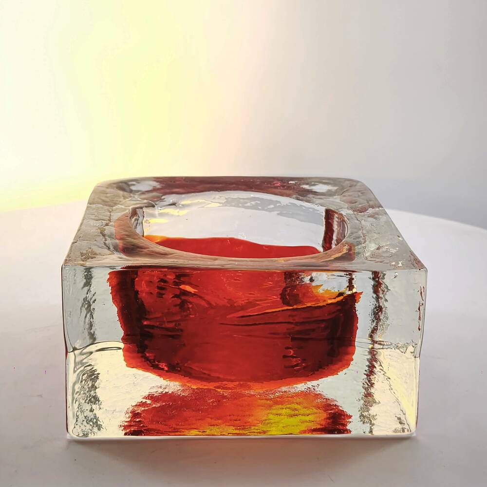 1960s Big Handcrafted Square Ashtray in Uranium Murano Glass by Mandruzzato