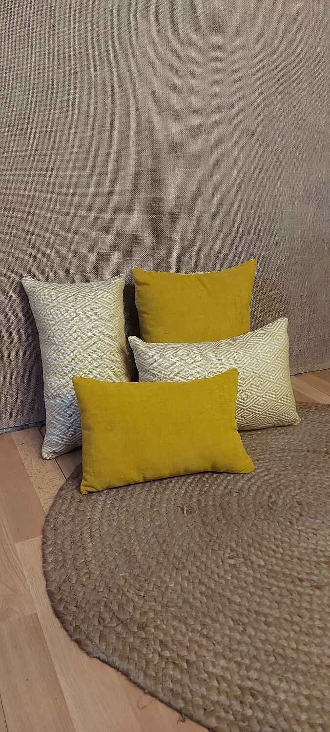 Set of yellow mustard cushions