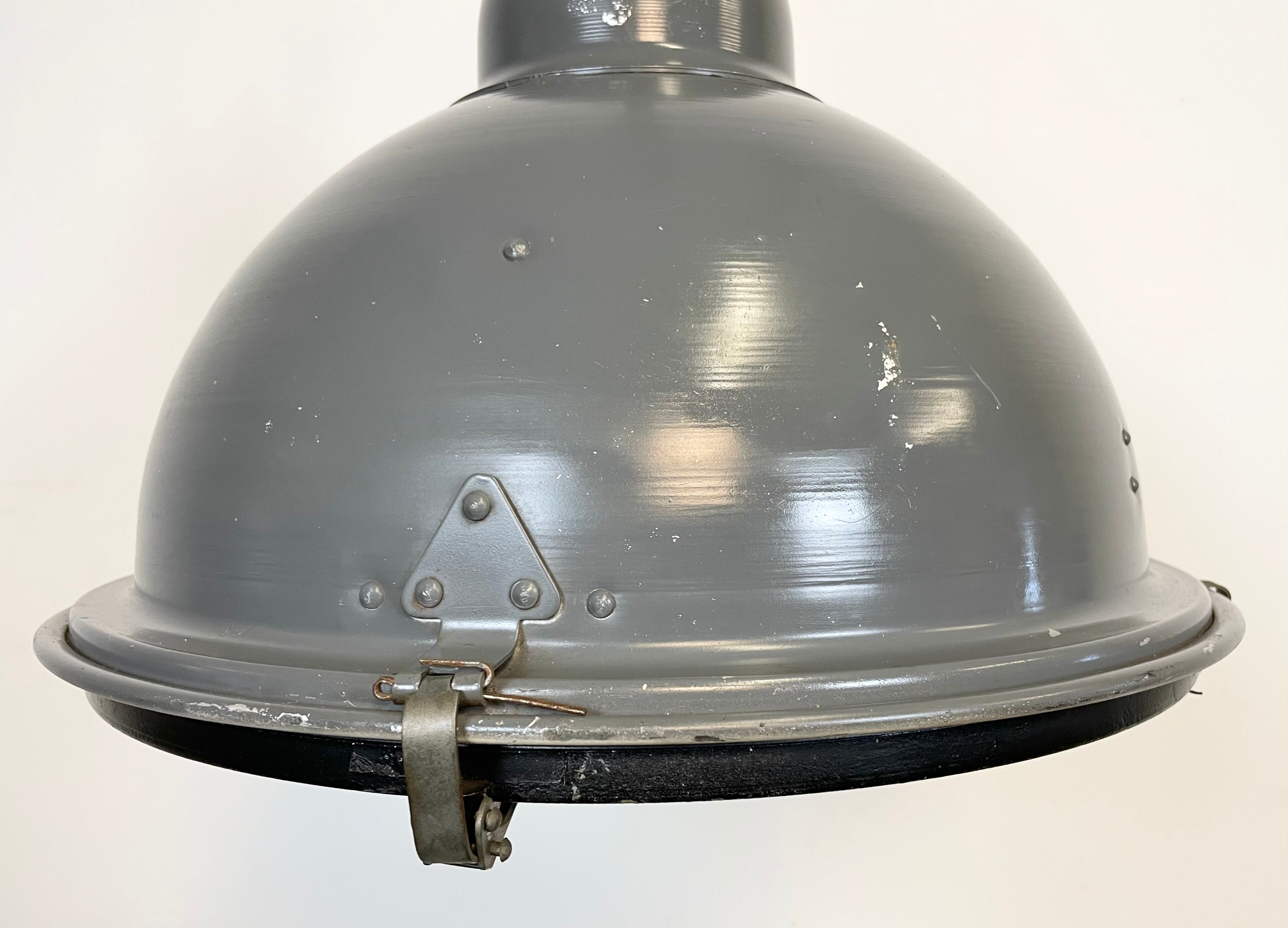 Grey Industrial Pendant Lamp with Clear Glass Cover, 1970s