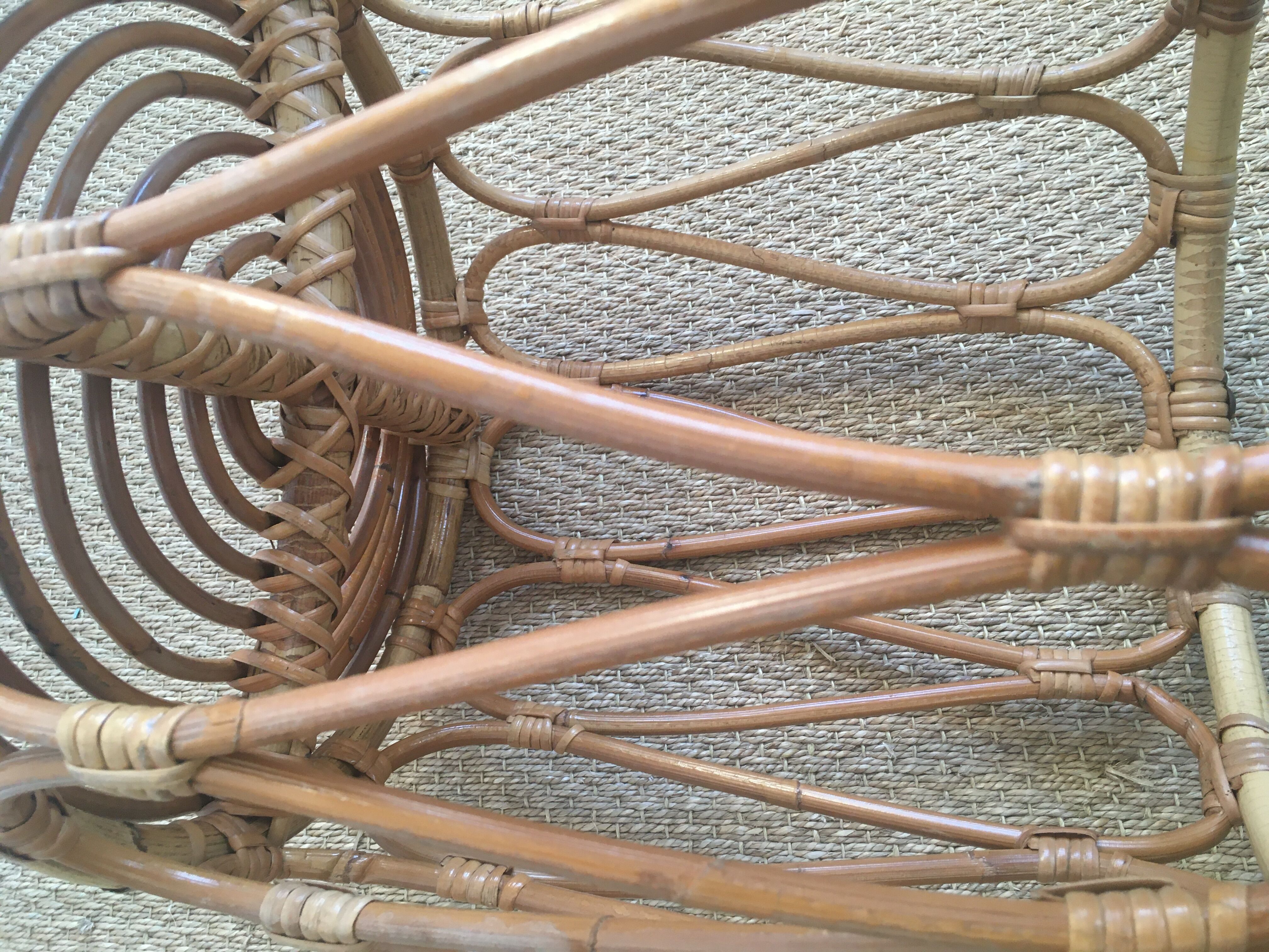 Vintage rattan pouf stool