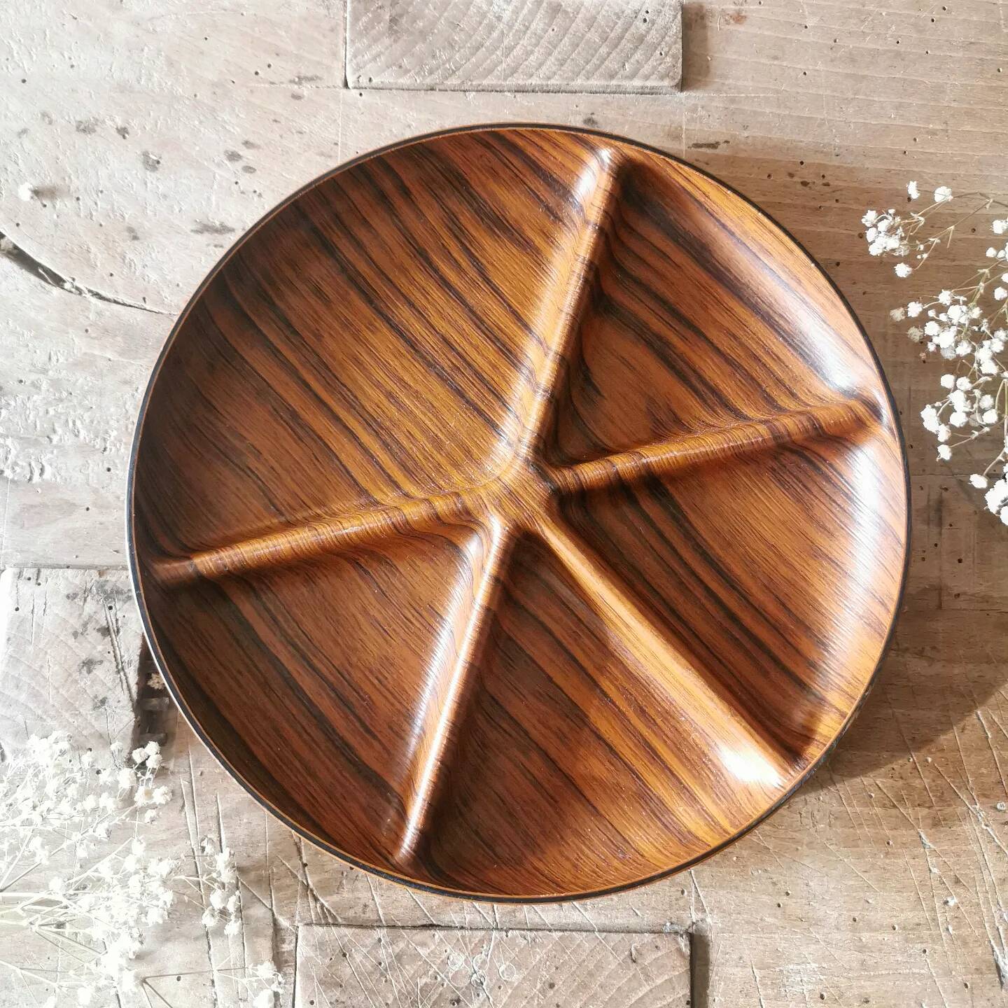 Plateau à Apéritif Vintage Caleppio – 24 Cm – Plastique Marron Clair – Années 70