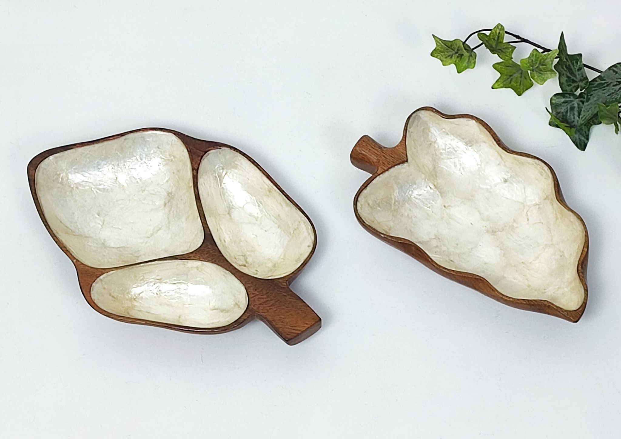 Set of 2 wood and mother-of-pearl storage compartments