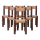 Ensemble de six chaises de salle à manger françaises Chunky Rush du milieu du siècle
