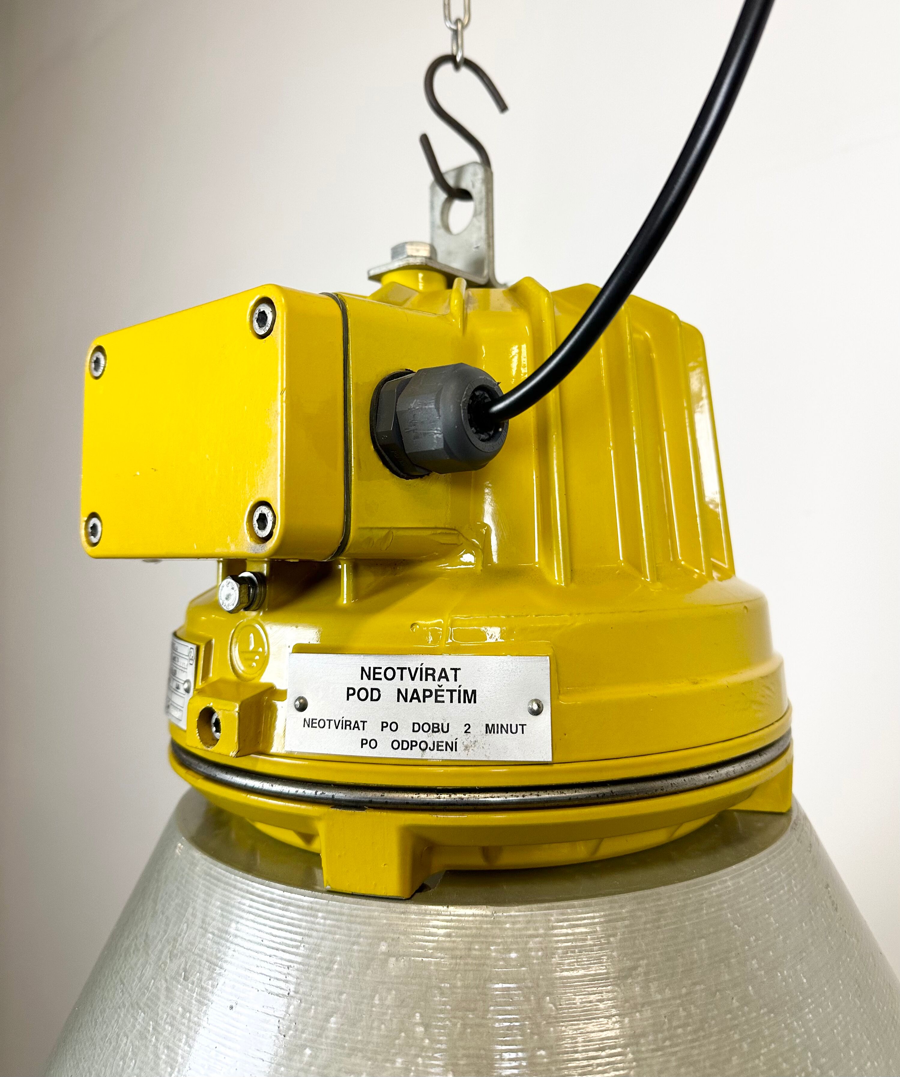 Yellow industrial explosion proof lamp with aluminium shade, 1990s