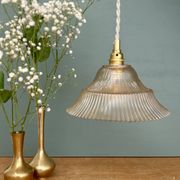 Vintage amber ribbed glass lampshade pendant light
