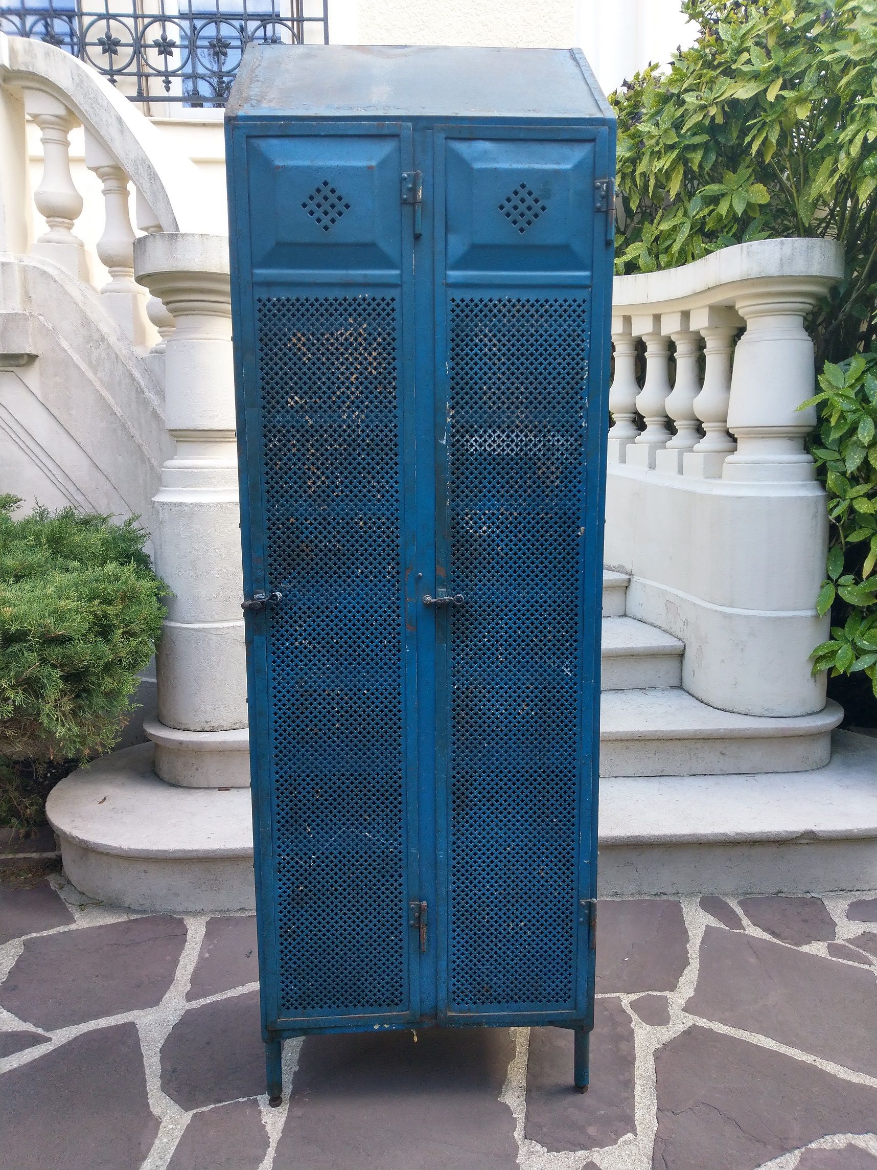 Vintage blue industrial cabinet, original condition, 1930s
