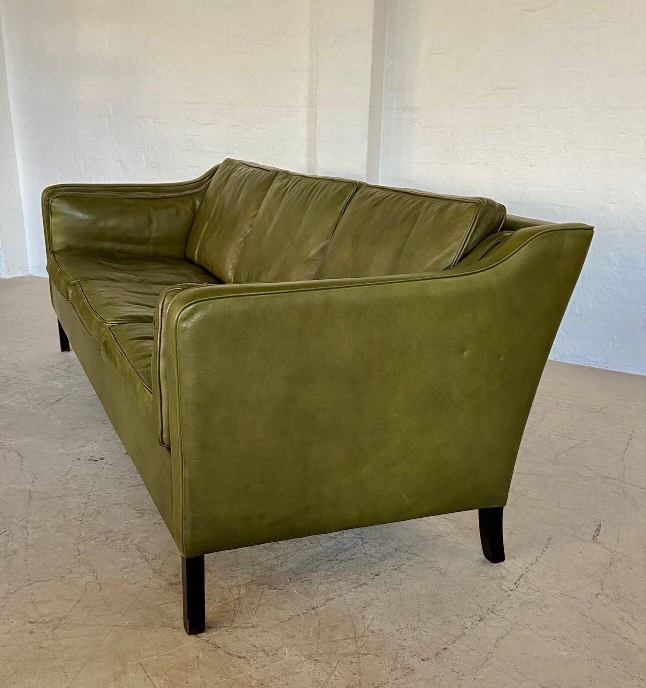 Canapé vintage danois Mogens Hansen en cuir vert olive des années 60