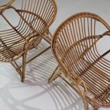 Pair of shell armchairs in rattan, France 1960
