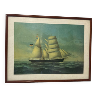H.Petersen (1834-1916) - La Gazelle - estampe de bateau authentique signée