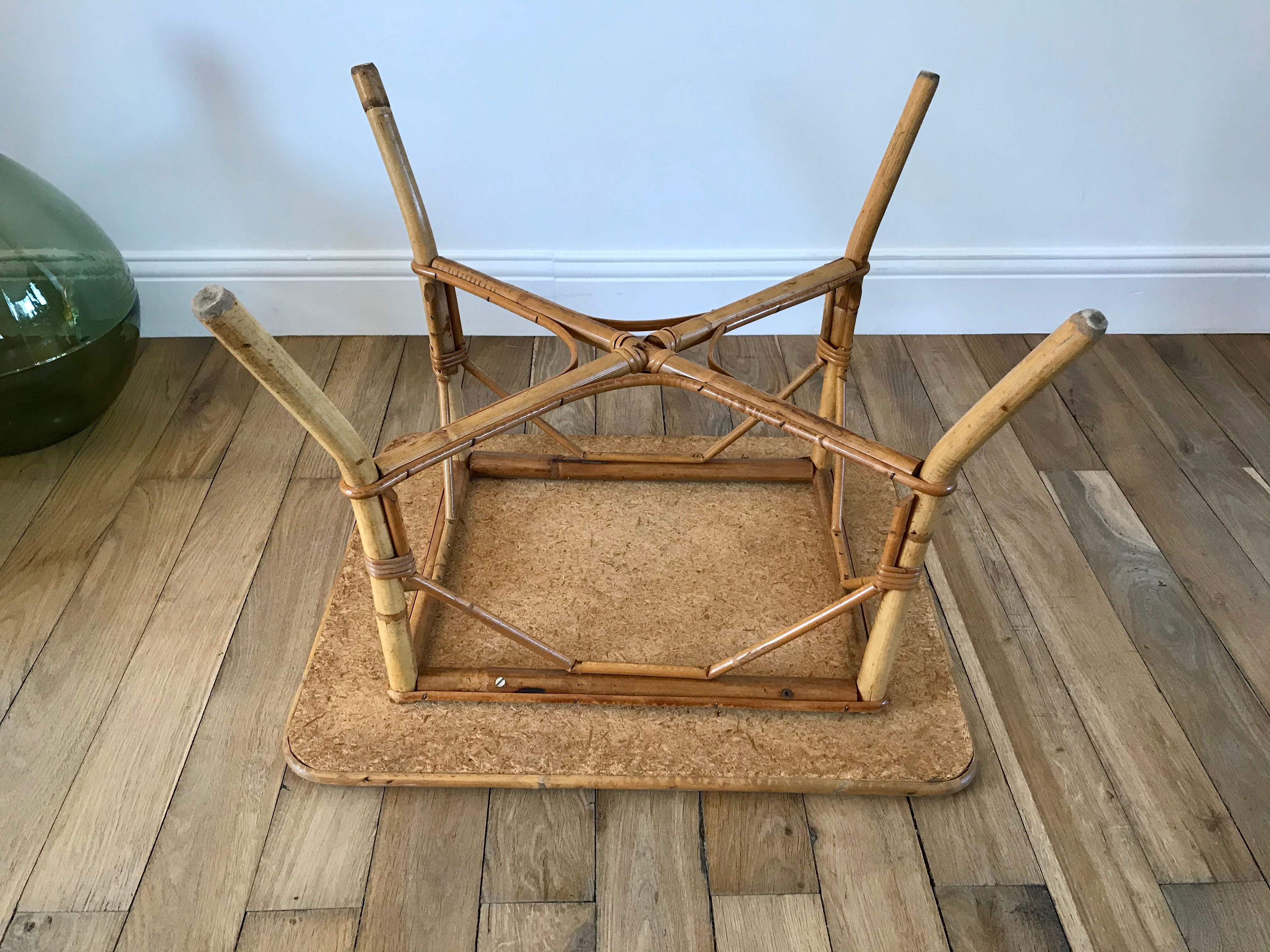 Coffee table in rattan and bamboo 60s