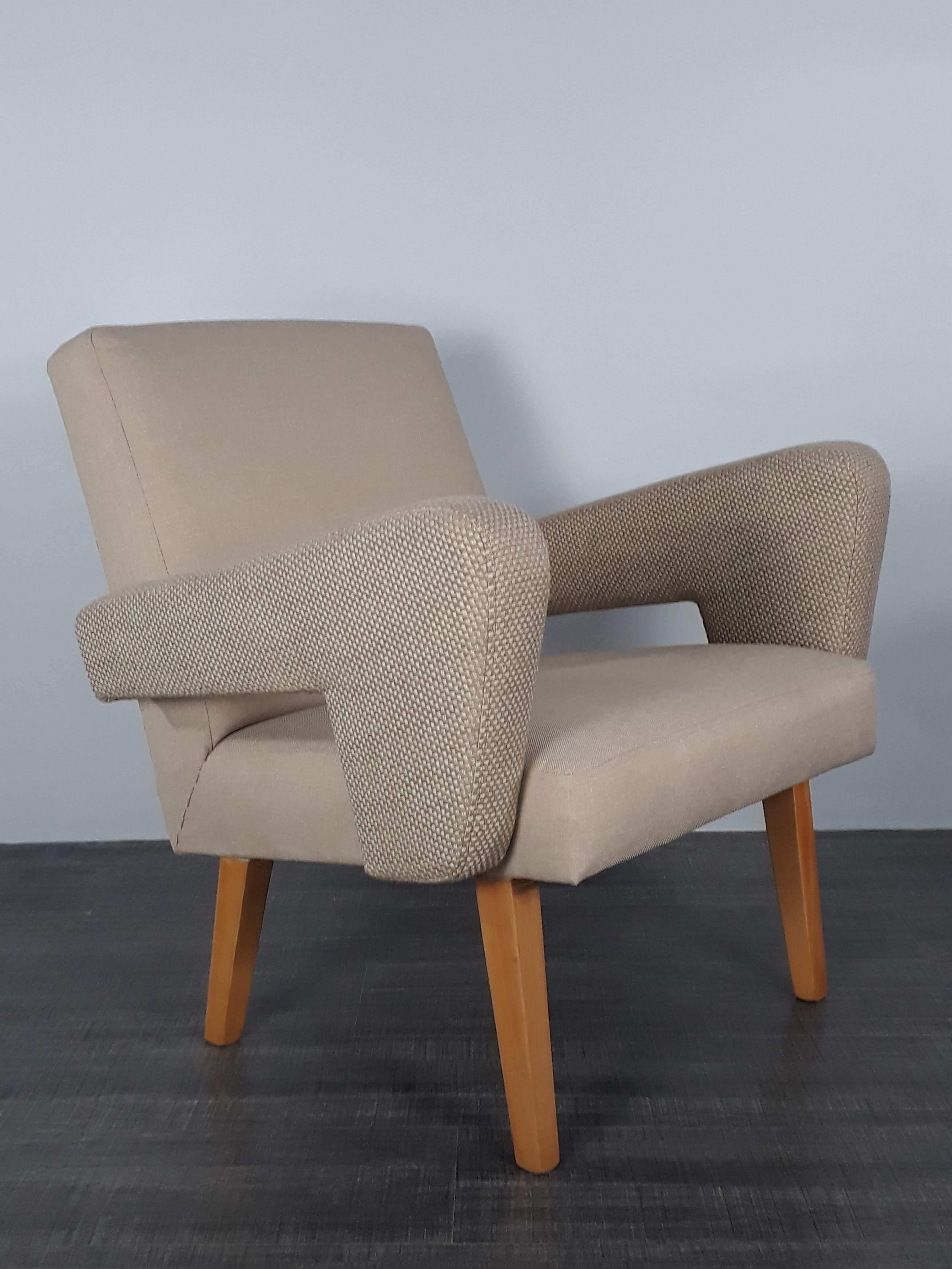 Pair of Jitona armchairs reupholstered Beige Fabric, Czech 1960s