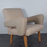 Pair of Jitona armchairs reupholstered Beige Fabric, Czech 1960s