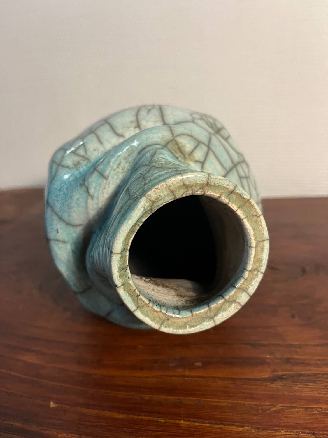 Freeform cracked celadon porcelain vase
