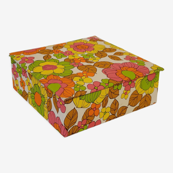 70s box in oilcloth fabric psychedelic floral decoration