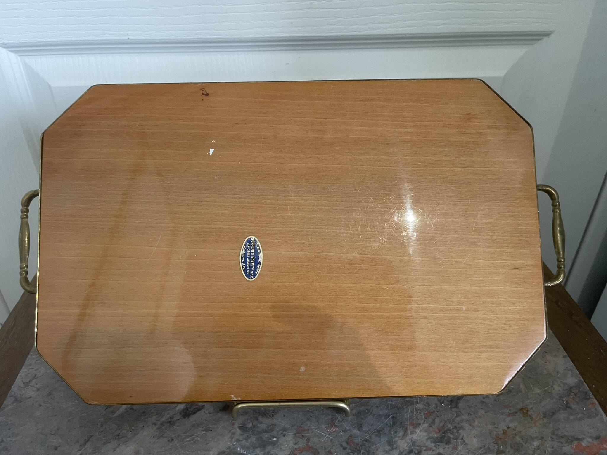 Vintage Italian Sorrento Wood Marquetry Brass Serving Tray 36
