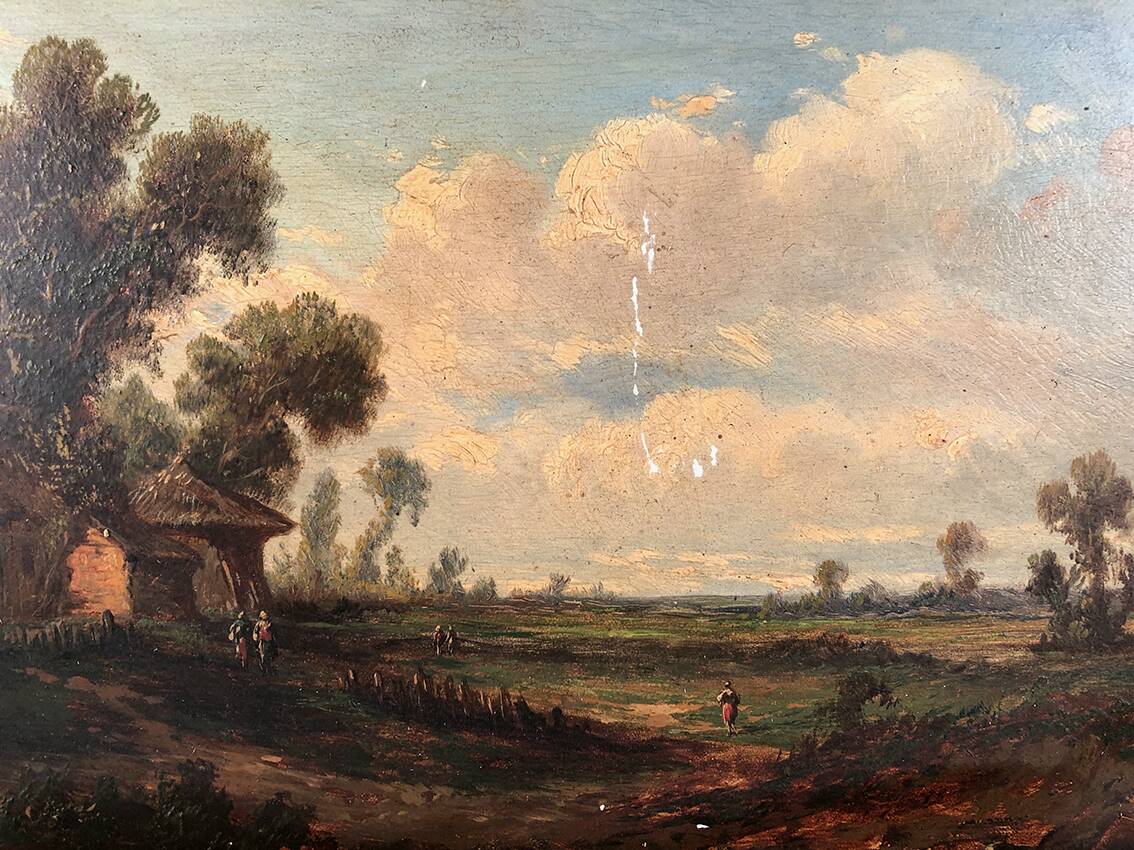 Godchaux. Oil on panel, animated landscape. 19th century