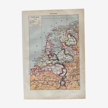 Lithographie et carte sur les Pays-Bas de 1922