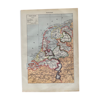 Lithographie et carte sur les Pays-Bas de 1922