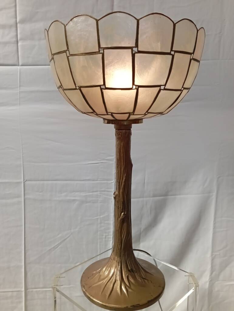 Gold metal and mother-of-pearl lamp from the 70s