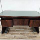 Executive Art Decò desk in exotic wood, glass, and brass