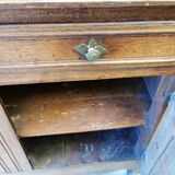 Old low buffet, 19th in rustic solid oak, carved and molded