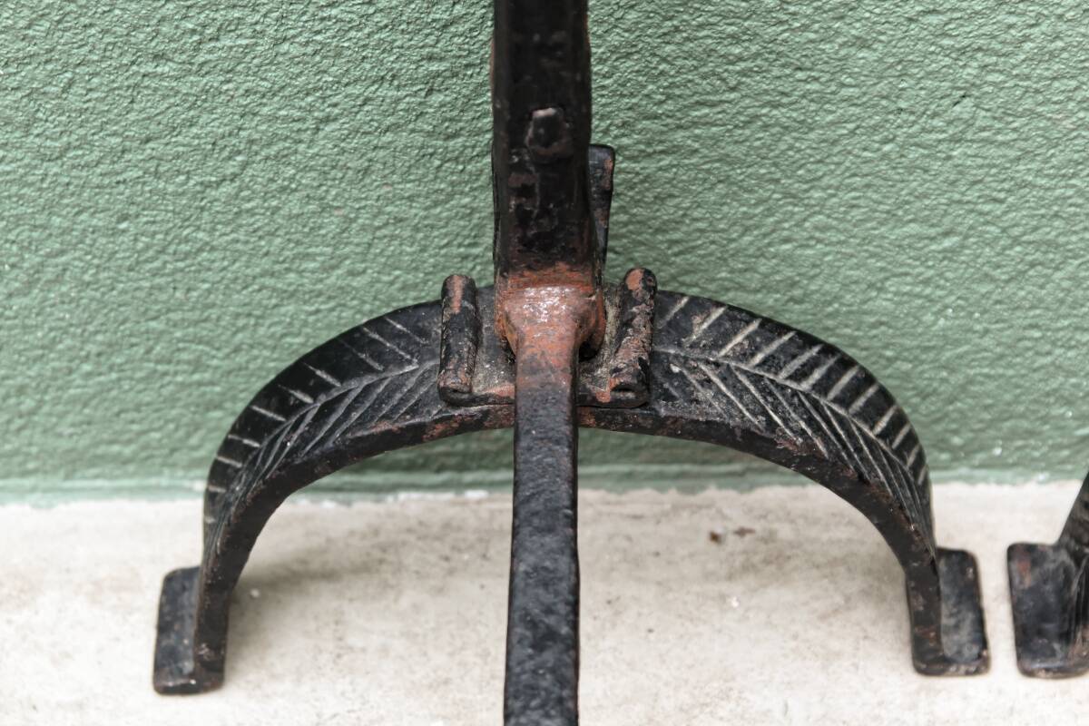 Pair of wrought iron andirons; 17th century