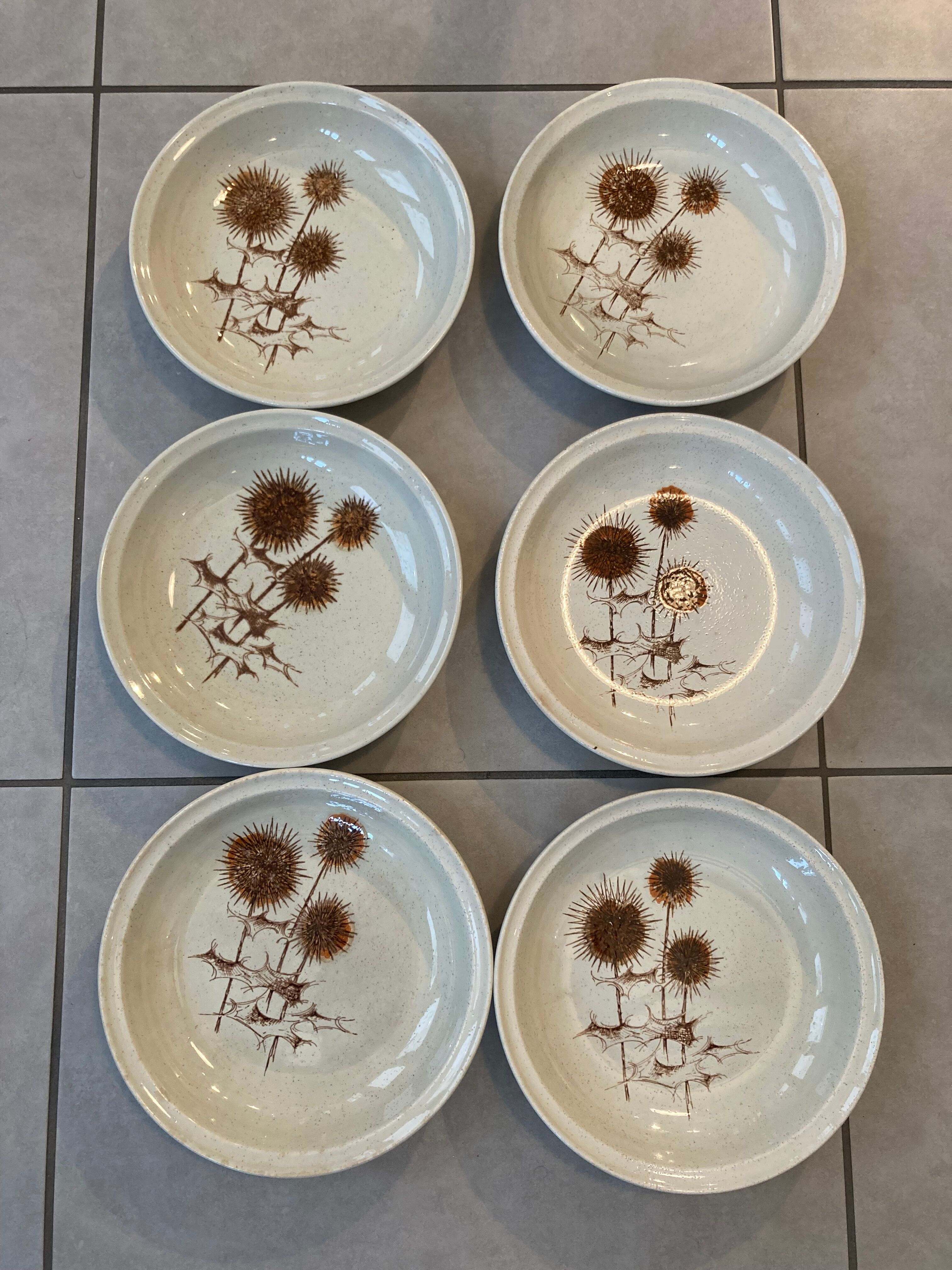 Set of 6 Sarreguemines Chardon bowl-shaped plates