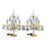 Pair of Girandoles / Chandeliers Bbronze & Crystal Louis XV Style 4 Lights
