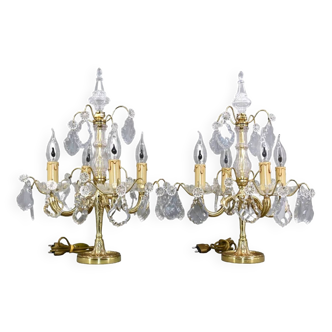 Paire Girandoles / Chandelier Bbronze & Cristal Style Louis XV 4 Lumières