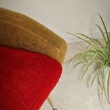 Red and mustard yellow fabric armchair in 1970s style