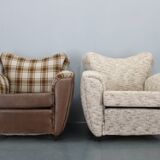 1940s Pair of Large Italian Club Armchairs