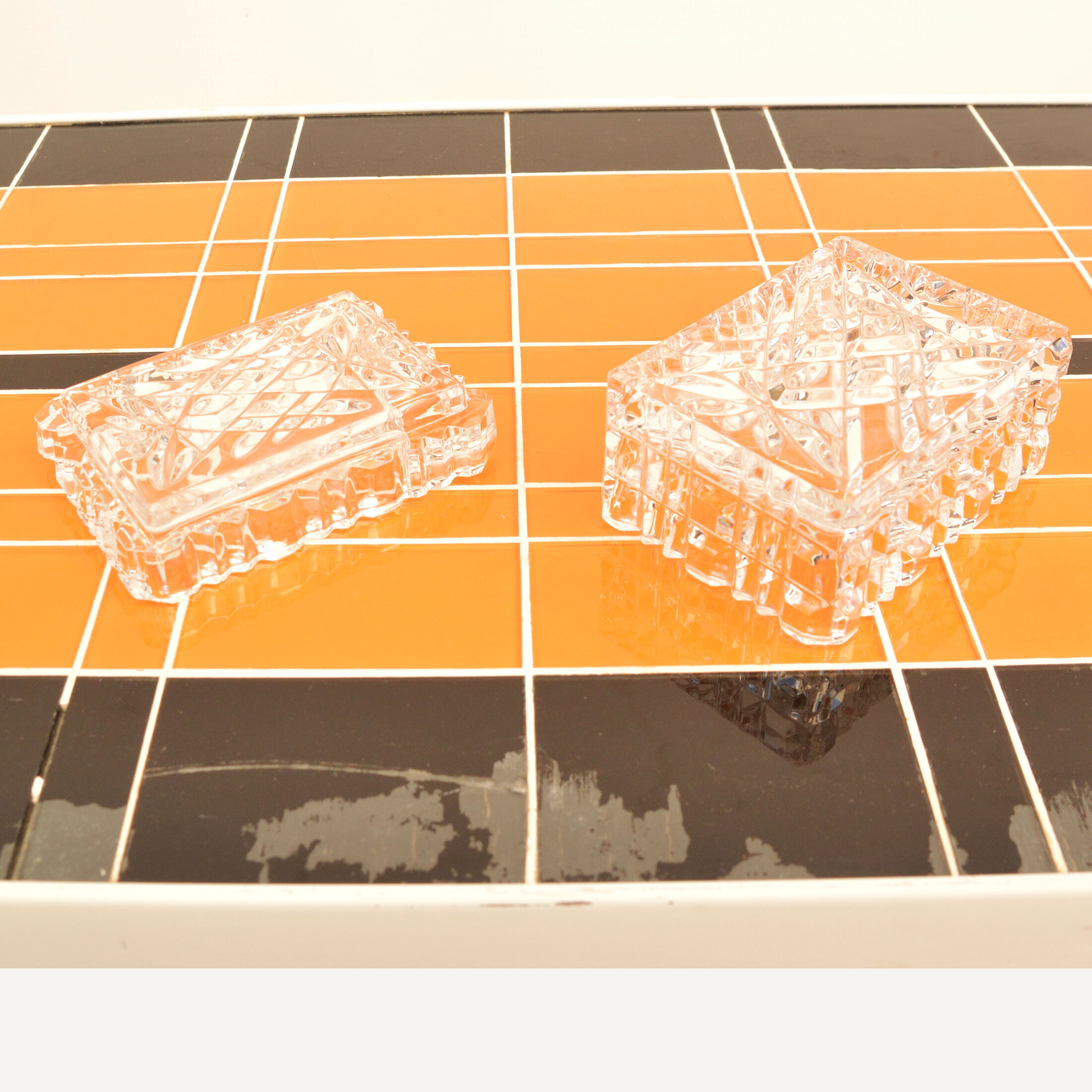 1980s crystal ashtray with cigarette case, Julia Glassworks, Poland