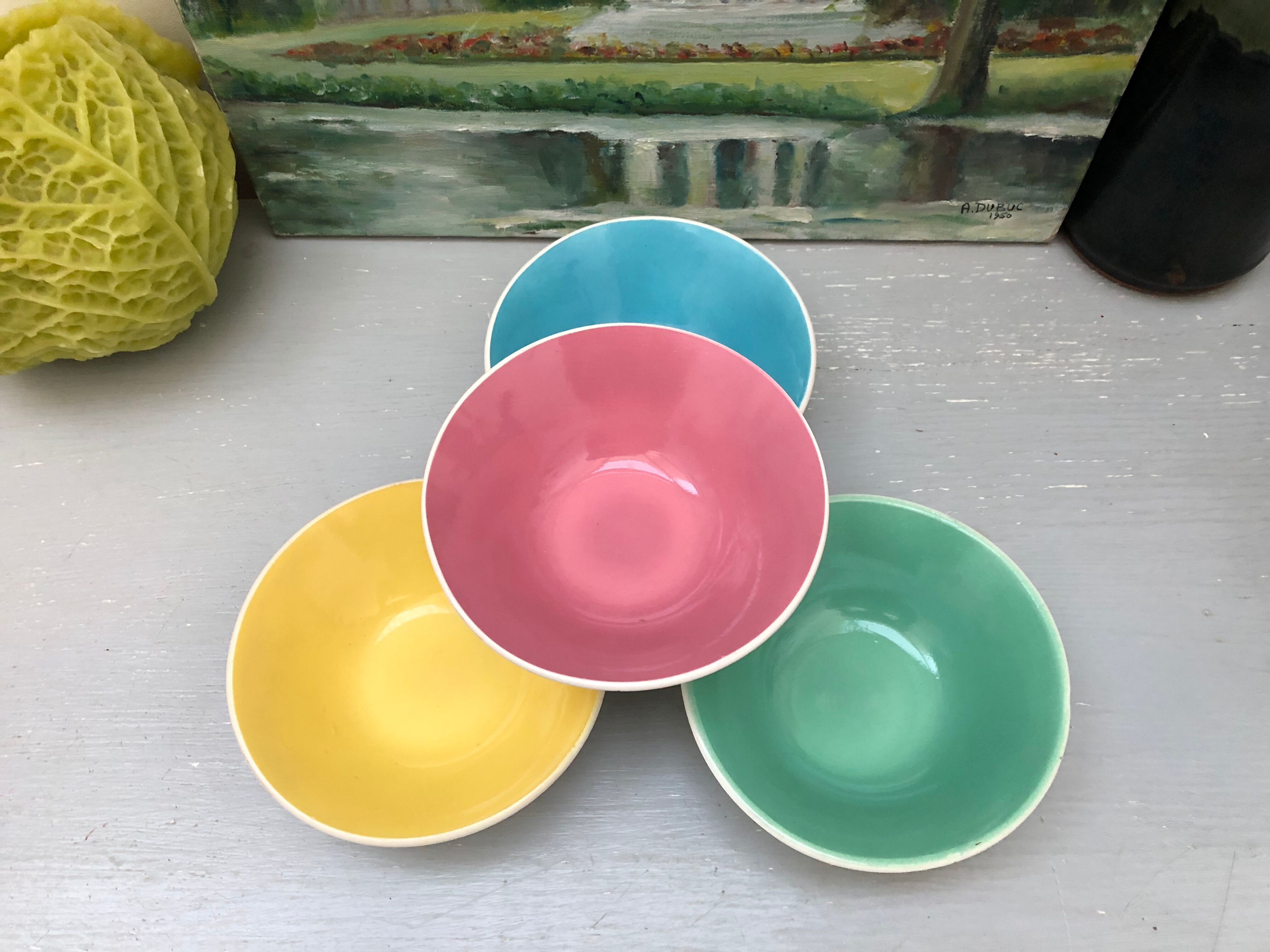 4 Digoin cups France the Francorussian green yellow blue pink dessert