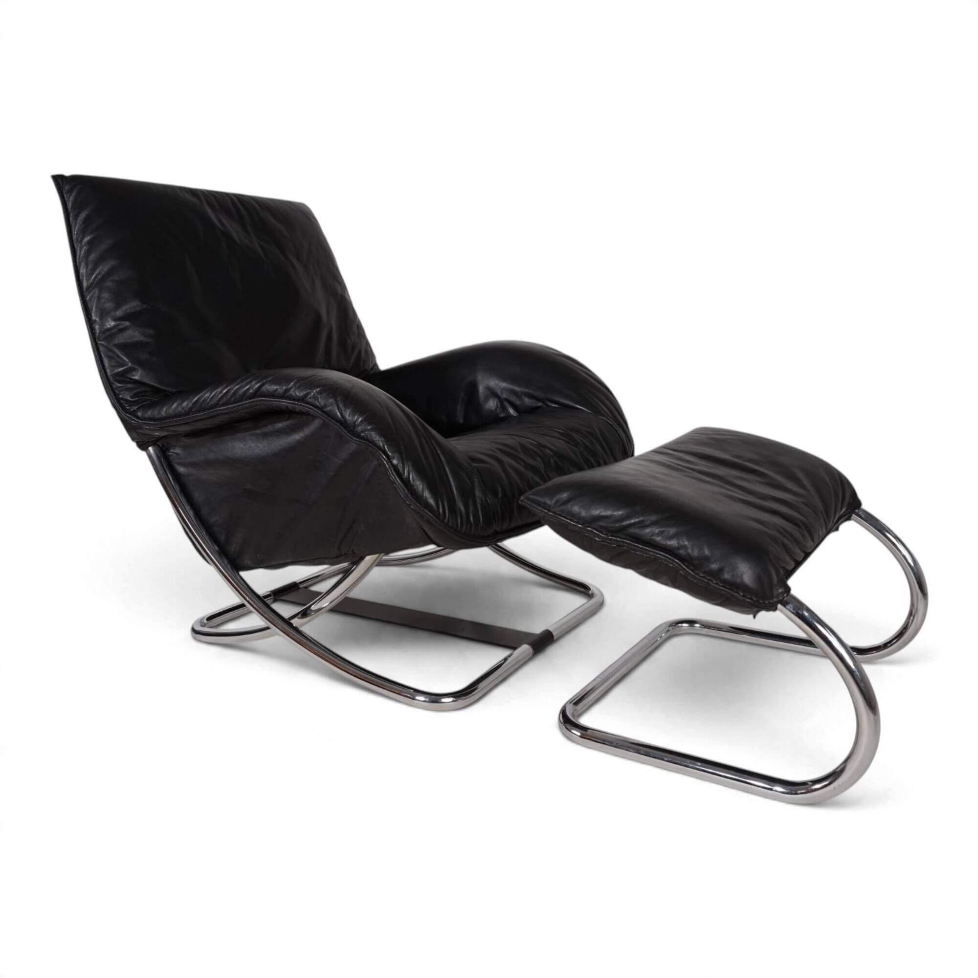 WK Möbel leather lounge chair with ottoman by Robert Haussmann, 1970