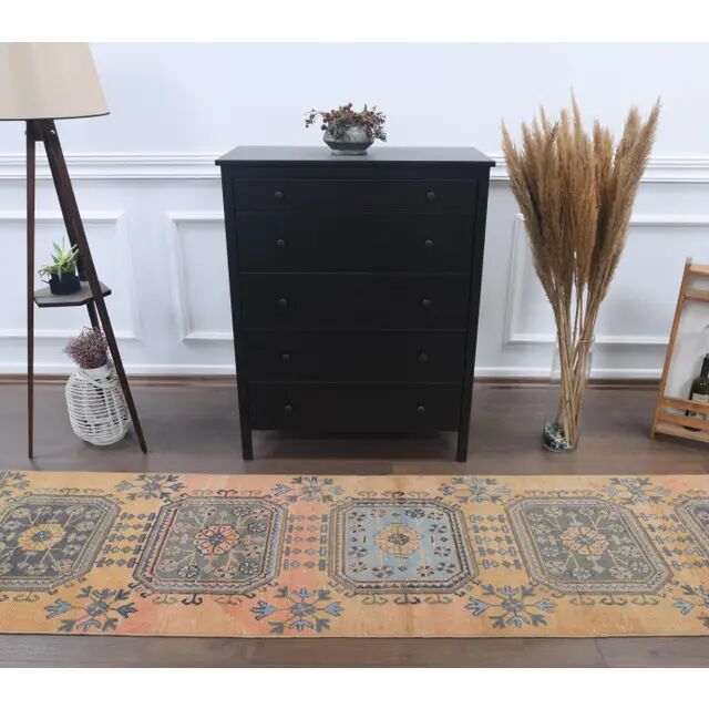 Vintage Turkish Oushak Handmade Wool Runner 78x350
