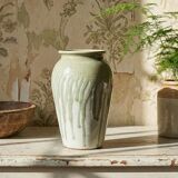 Vintage ash-glazed artisanal stoneware Wabi-Sabi modernist vase